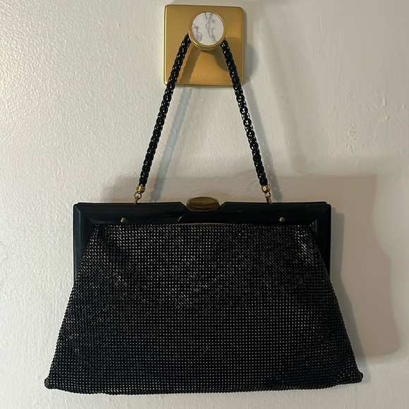 VTG 1940’s Mesh Whiting & Davis Black Handbag - Picture 1 of 8
